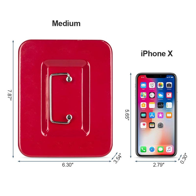Kyodoled Medium Cash Box with Money Tray,Small Safe Lock Box with Key,Cash Drawer,7.87"x 6.30"x 3.54" Red Medium - Image 3